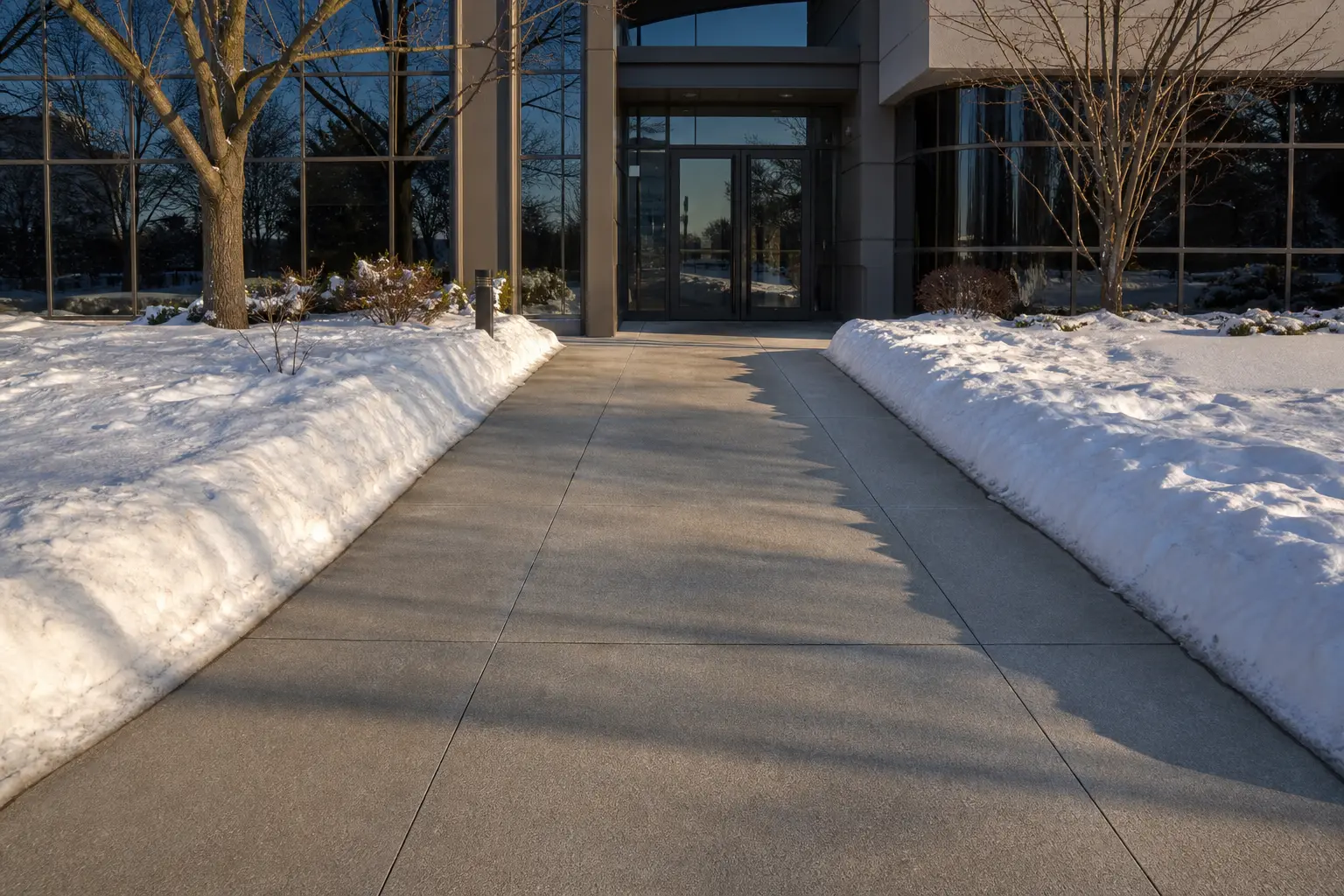 Cleared and salted office entrance walkway in Tysons, VA